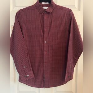 Calvin Klein Boy’s Size 14 Maroon Plaid Shirt EUC